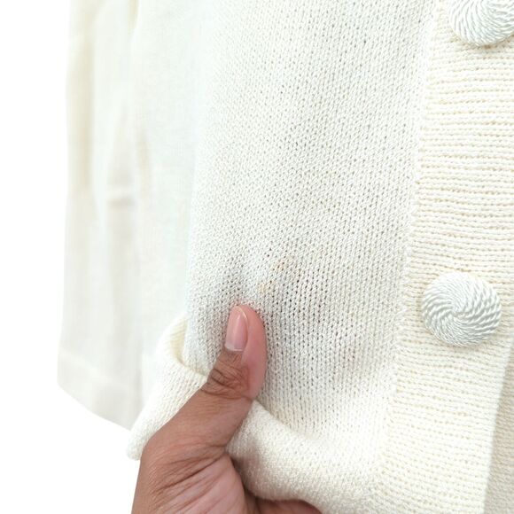 Linda Iki Women S Suit Set White Knit Blazer Skirt Hawaiian Buttons VTG FLAW - Picture 9 of 13